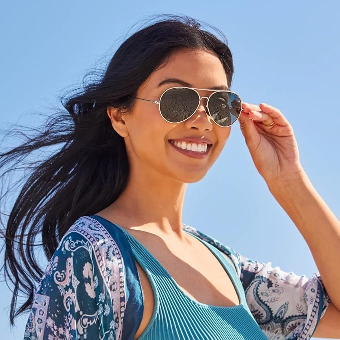 Aviator Tangle-Free Polarized Sunglasses – Women's Black Gold Classic Eyewear