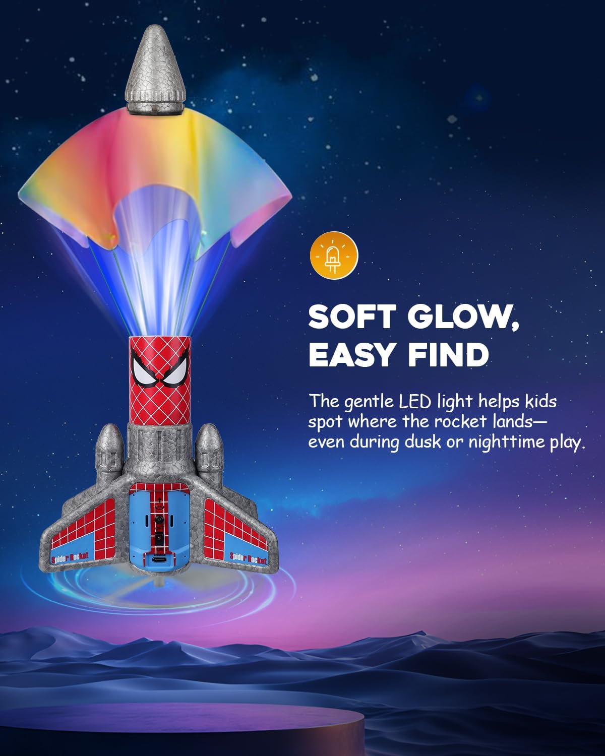 Electric Rocket Launcher for Kids – Auto Launch, 200ft Flight & Parachute (Ages 6–13, Spider Design)