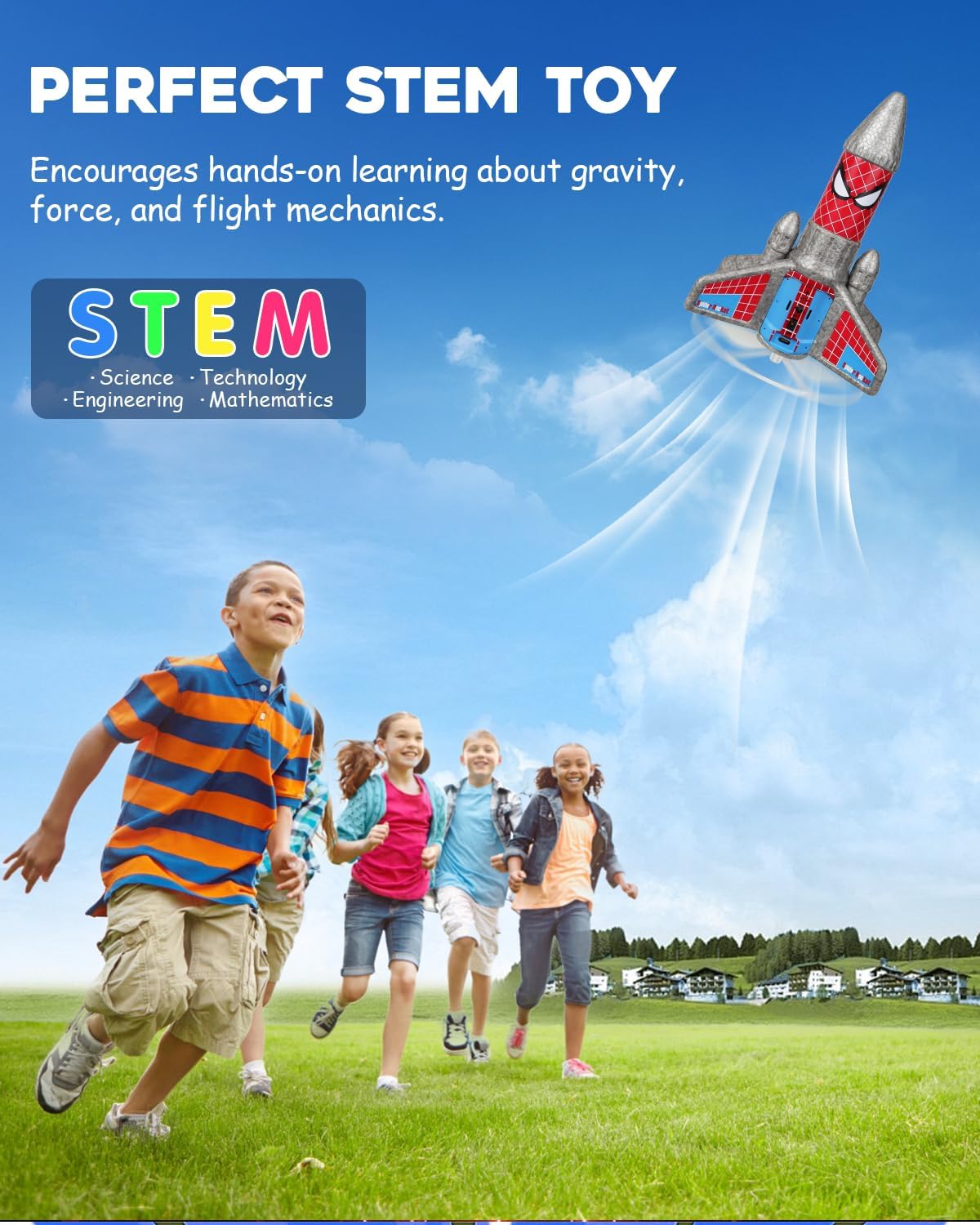 Electric Rocket Launcher for Kids – Auto Launch, 200ft Flight & Parachute (Ages 6–13, Spider Design)