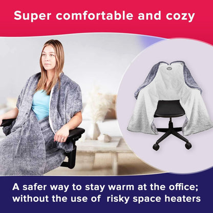 Cozy Desk Chair Wrap – Hands-Free Heated Faux Fur Cover (Blue Pattern Fleece)