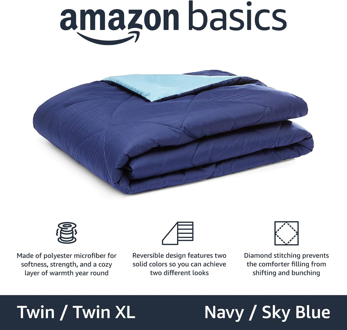 Reversible Twin/Twin XL Microfiber Comforter, Navy/Sky Blue