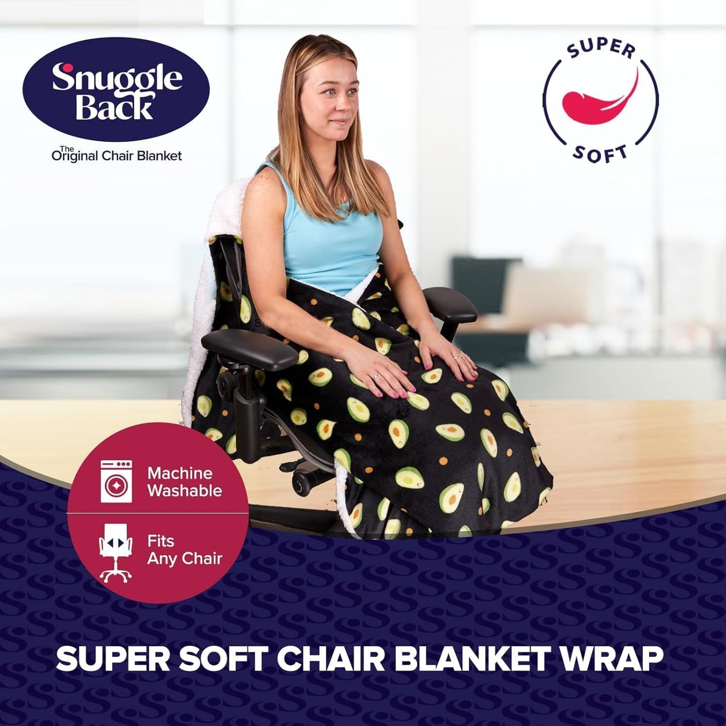 Cozy Desk Chair Wrap – Hands-Free Heated Faux Fur Cover (Blue Pattern Fleece)