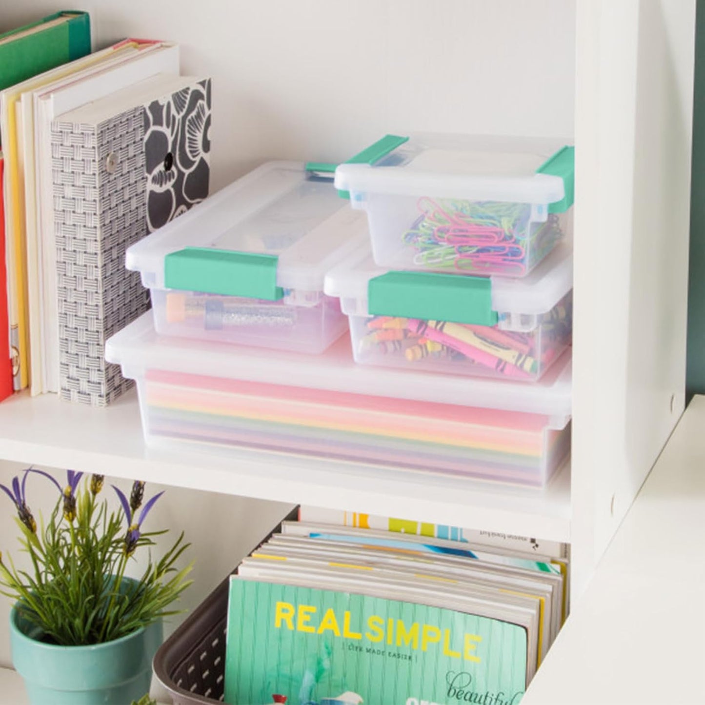 6-Pack Clip Boxes - Stackable Clear Plastic Storage Bins with Latching Lids for Arts, Crafts, and Office Organization
