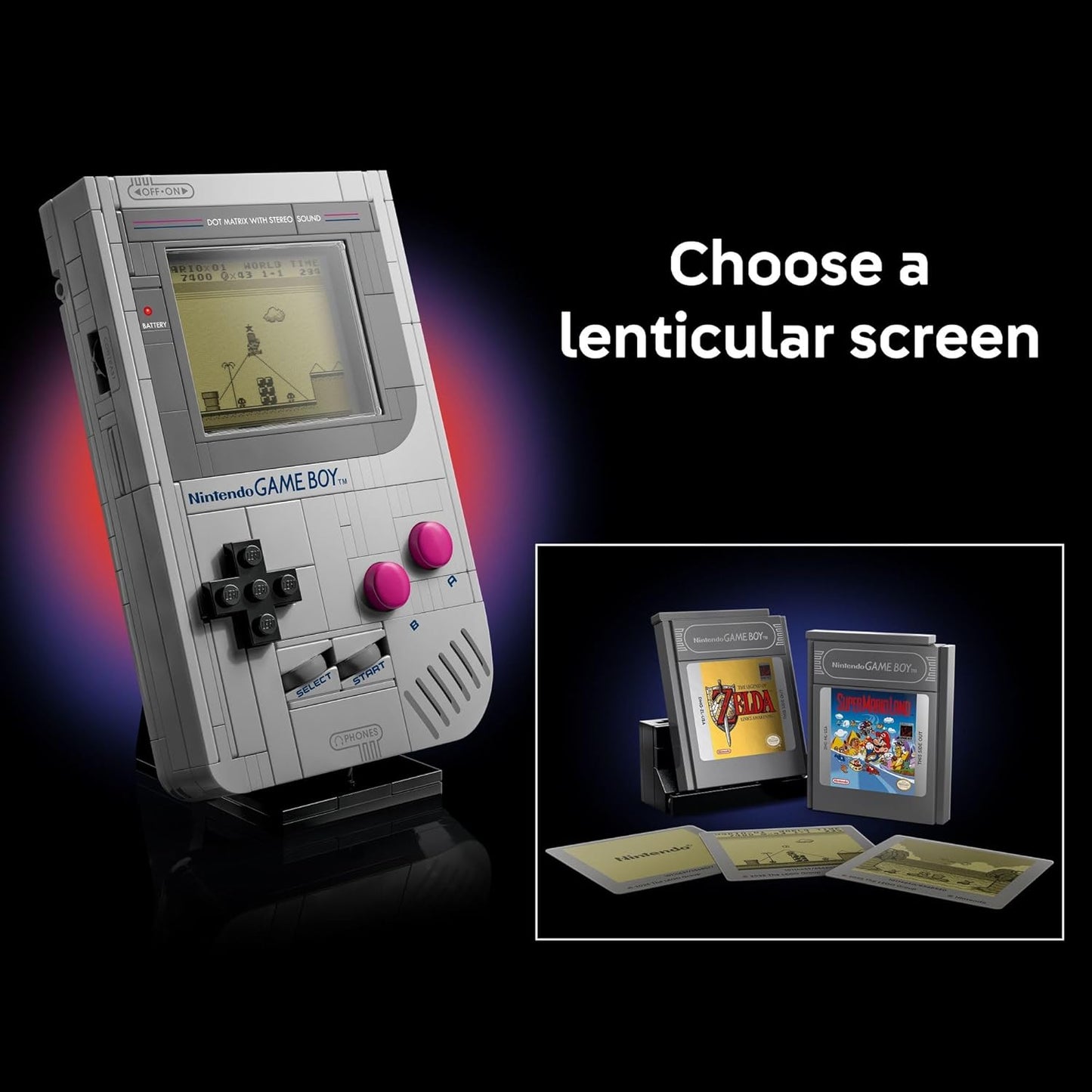 Super Mario Retro Game Boy Building Set – Collectible Model with Display Stand for Adults (18+)