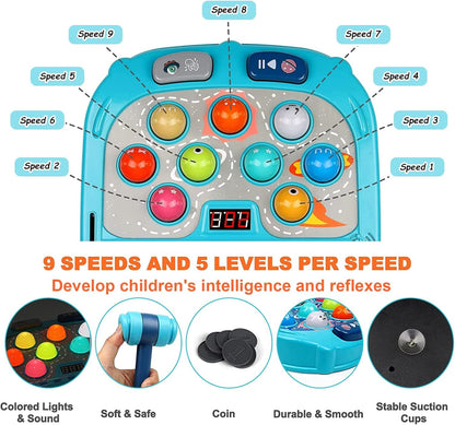 Whack Mole Game for Toddlers Interactive Educational Toys with Sound and Light, PK Mode with 2 Hammers