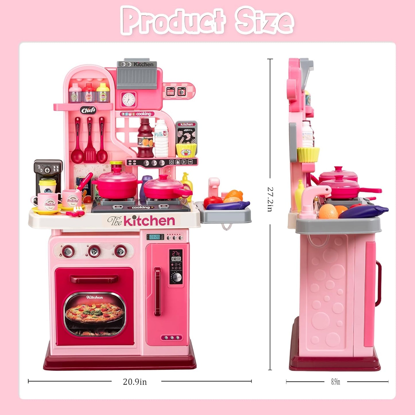 Kids Kitchen Playset (Pink) – 53-Piece Stove, Sink & Oven with Realistic Lights & Sounds (Ages 1–3)