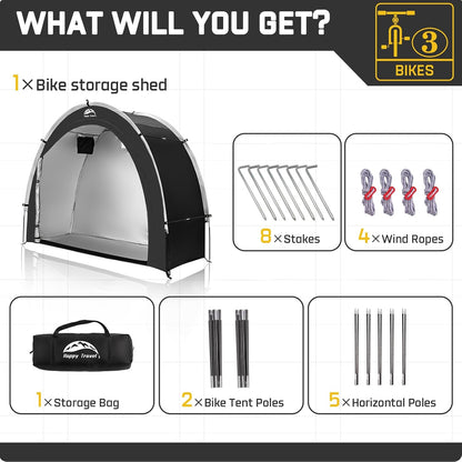 Bike Storage Shed Tent with 210D Oxford Fabric PU4000 Waterproof for 2-8 Bikes