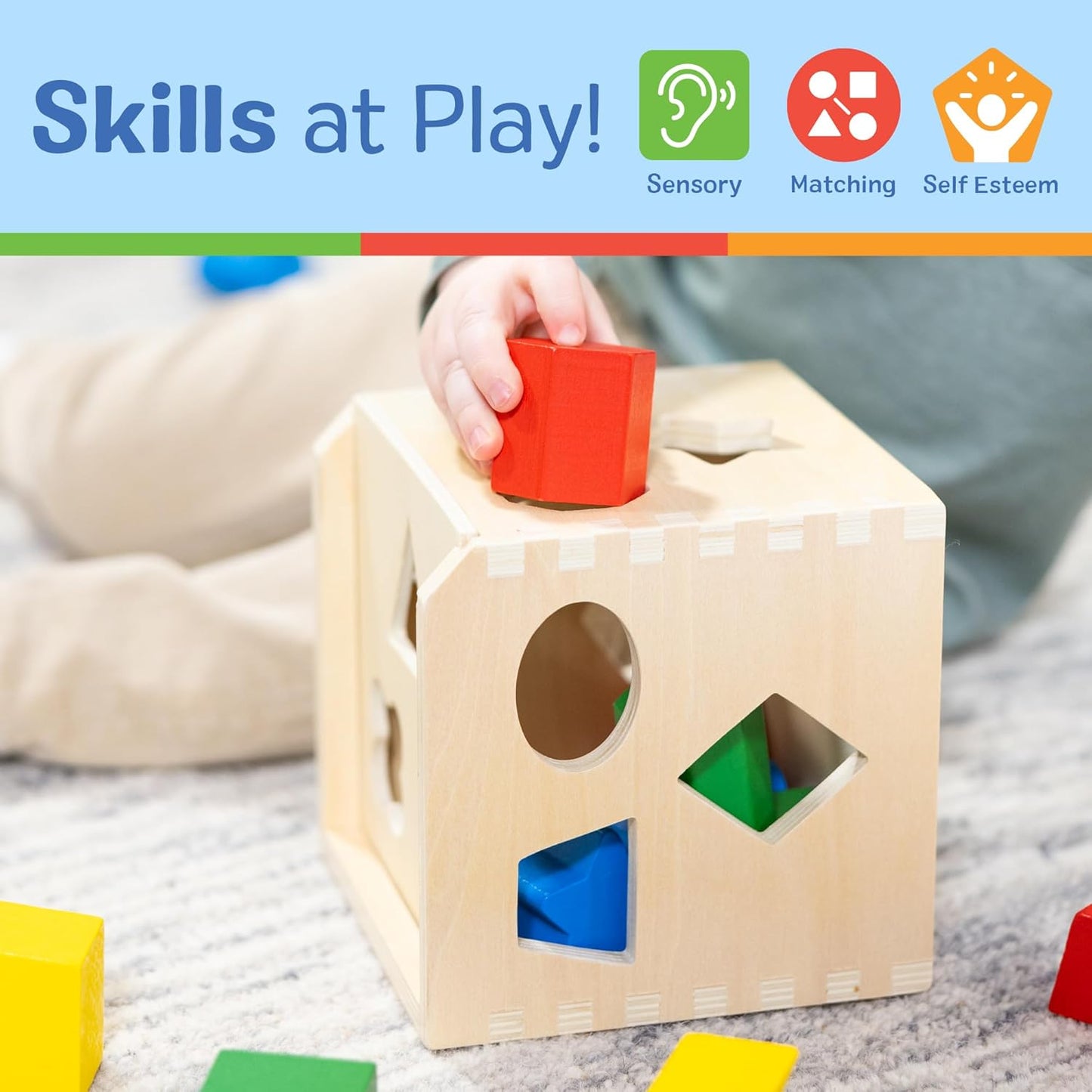 Wooden Shape Sorting Cube – Classic Toy with 12 Shapes