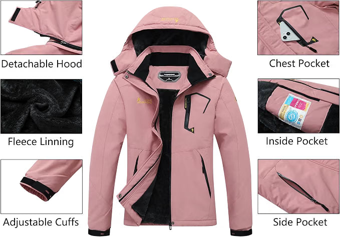 Women’s Warm Winter Ski Jacket – Insulated Snowboarding Coat for Cold Weather & Snow Sports, Pink, Small