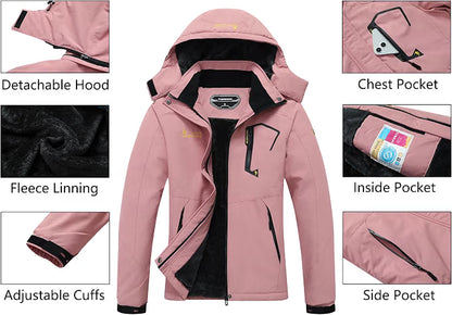 Women’s Warm Winter Ski Jacket – Insulated Snowboarding Coat for Cold Weather & Snow Sports, Pink, Small