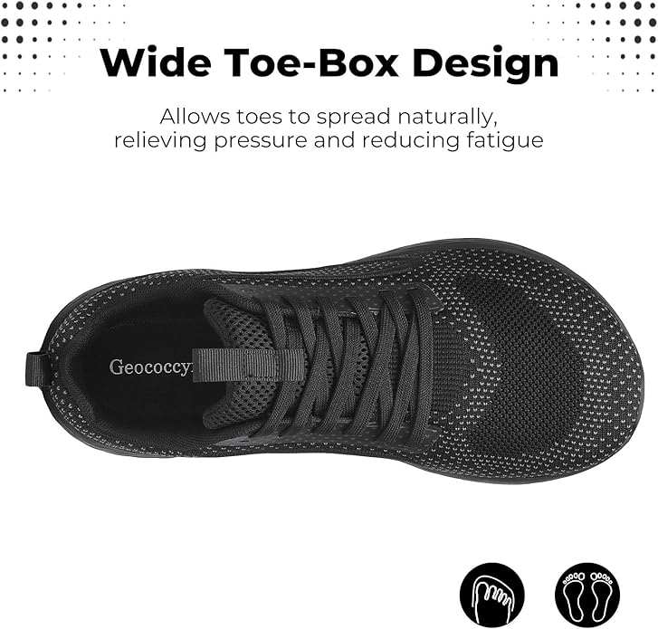 Men's Black Zero Drop Walking Shoes: Lightweight and Breathable with Wide Toe Box for Running, Tennis, and Gym
