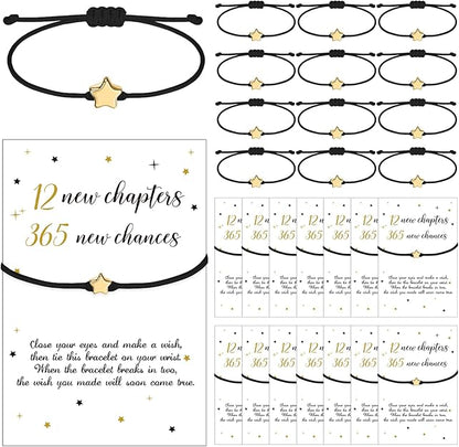 24 Sets New Year Bracelets - Adjustable Braided Star Bracelets with Wish Cards for 2026