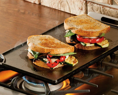 Reversible Cast Iron Grill/Griddle – Dual-Sided Double Burner Pan (Black)