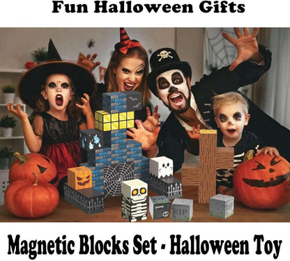Halloween Magnetic Building Blocks – Skeleton Spooky Town Construction Toy for Kids