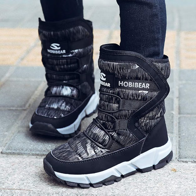 Boys’ Black Snow Boots – Waterproof Slip-Resistant Winter Cold Weather Shoes, Size 1.5 Little Kid
