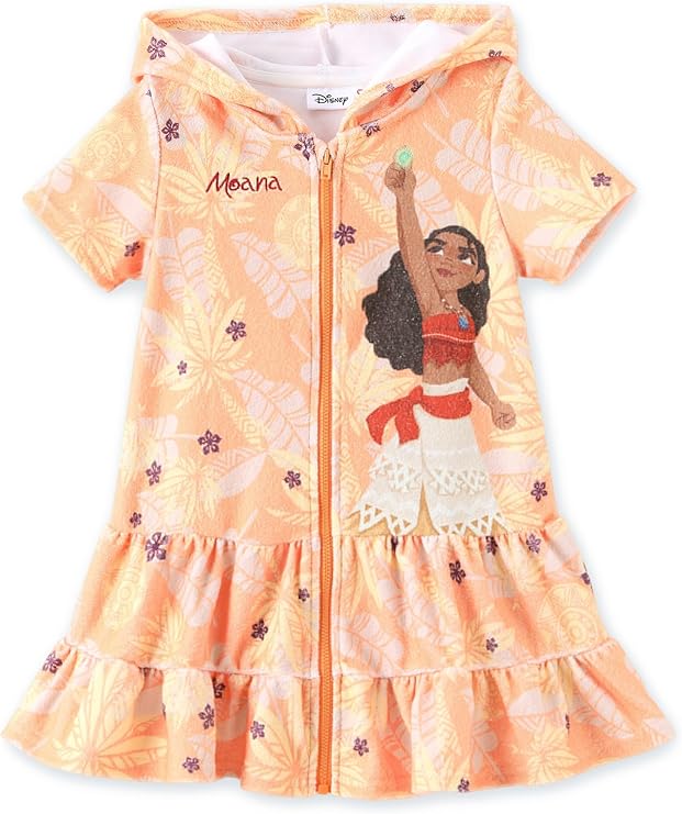 Moana Girls Swim Cover-Up – Hooded Terry Cloth Zip-Up Swimsuit Coverup for Ages 2–9 Years Old