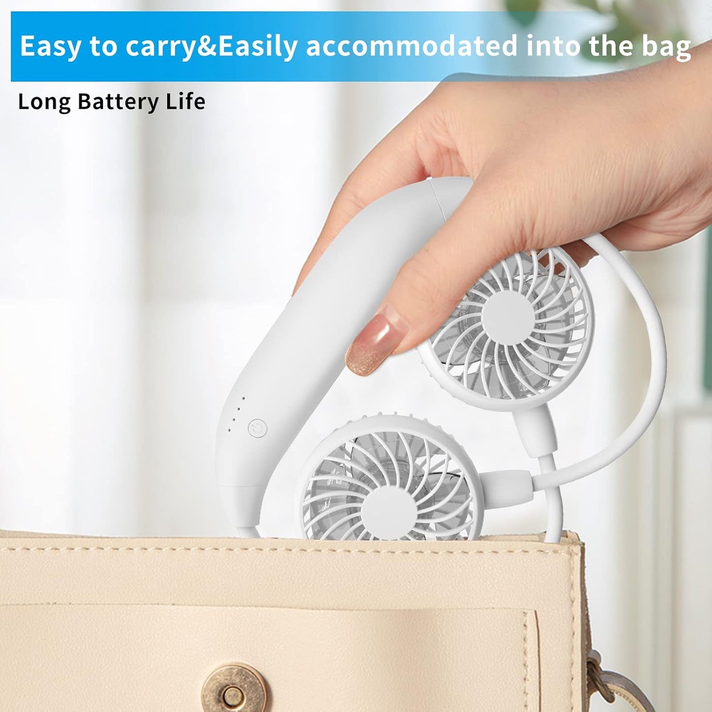 HandFan Rechargeable Neck Fan – 5000mAh Portable Fan with 6 Speeds & Flexible 360° Neck – White