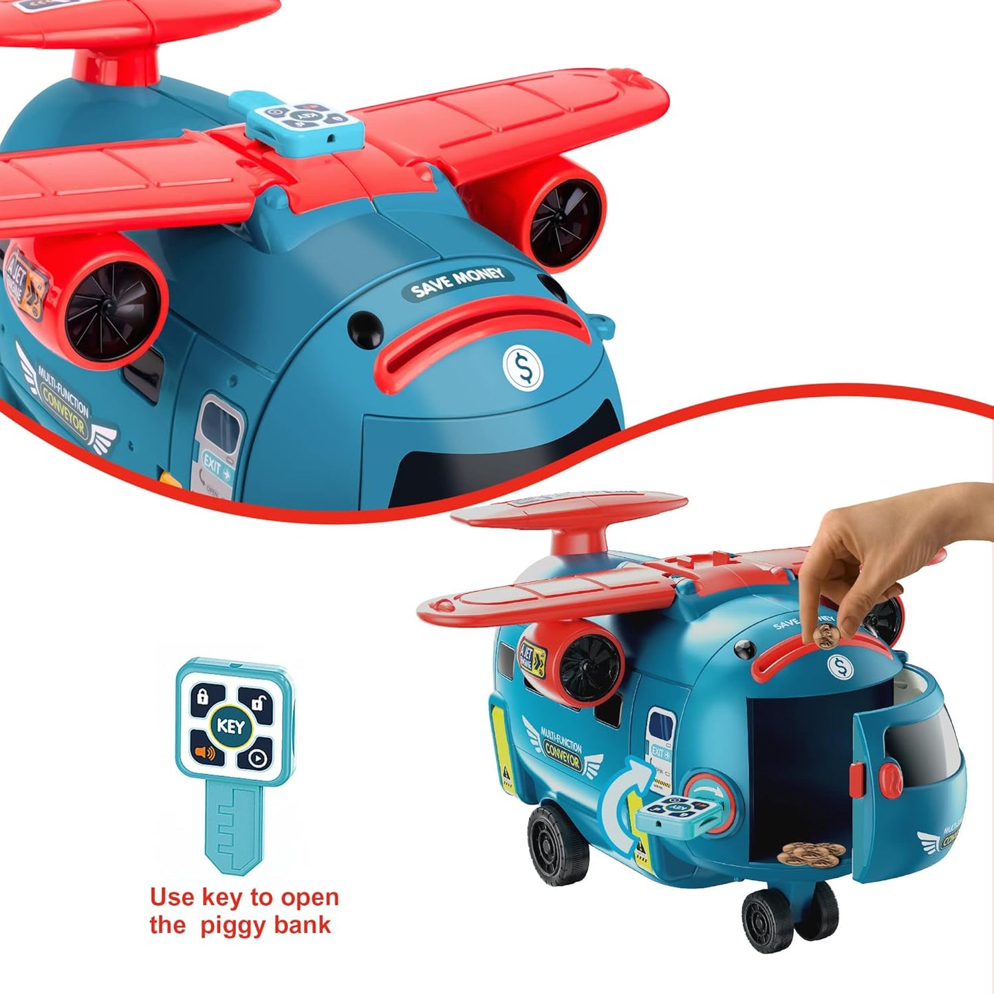 Airplane Car Toy with Steering Wheel – Sound & Light Educational Driving Toy for Kids (Ages 3+, Blue)