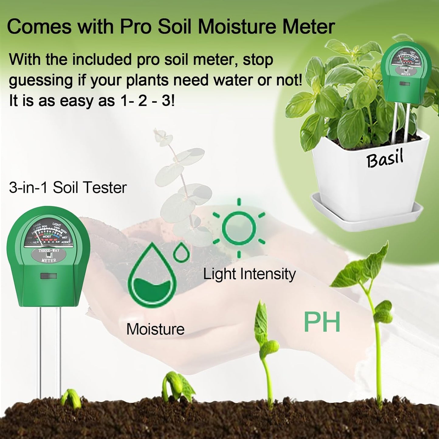 Indoor Herb Garden Kit – 10 Non-GMO Seeds with Pots, Soil & Moisture Meter