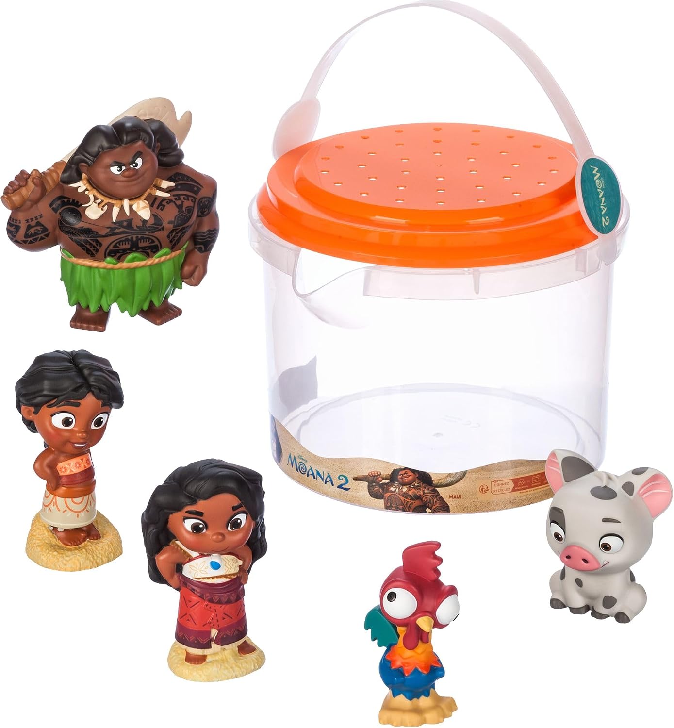 Moana 2 Bath Toys Set – 5 Character Toys with Storage Bucket for Bath Time & Water Play Fun