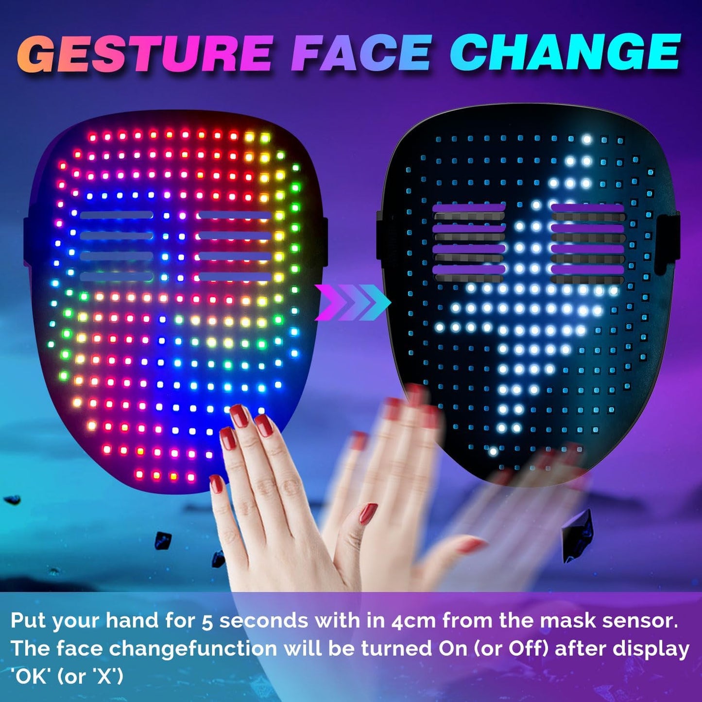 LED Gesture-Sensing Mask – Light-Up Transforming Digital Face Mask for Parties & Gifts