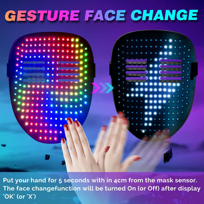 LED Gesture-Sensing Mask – Light-Up Transforming Digital Face Mask for Parties & Gifts