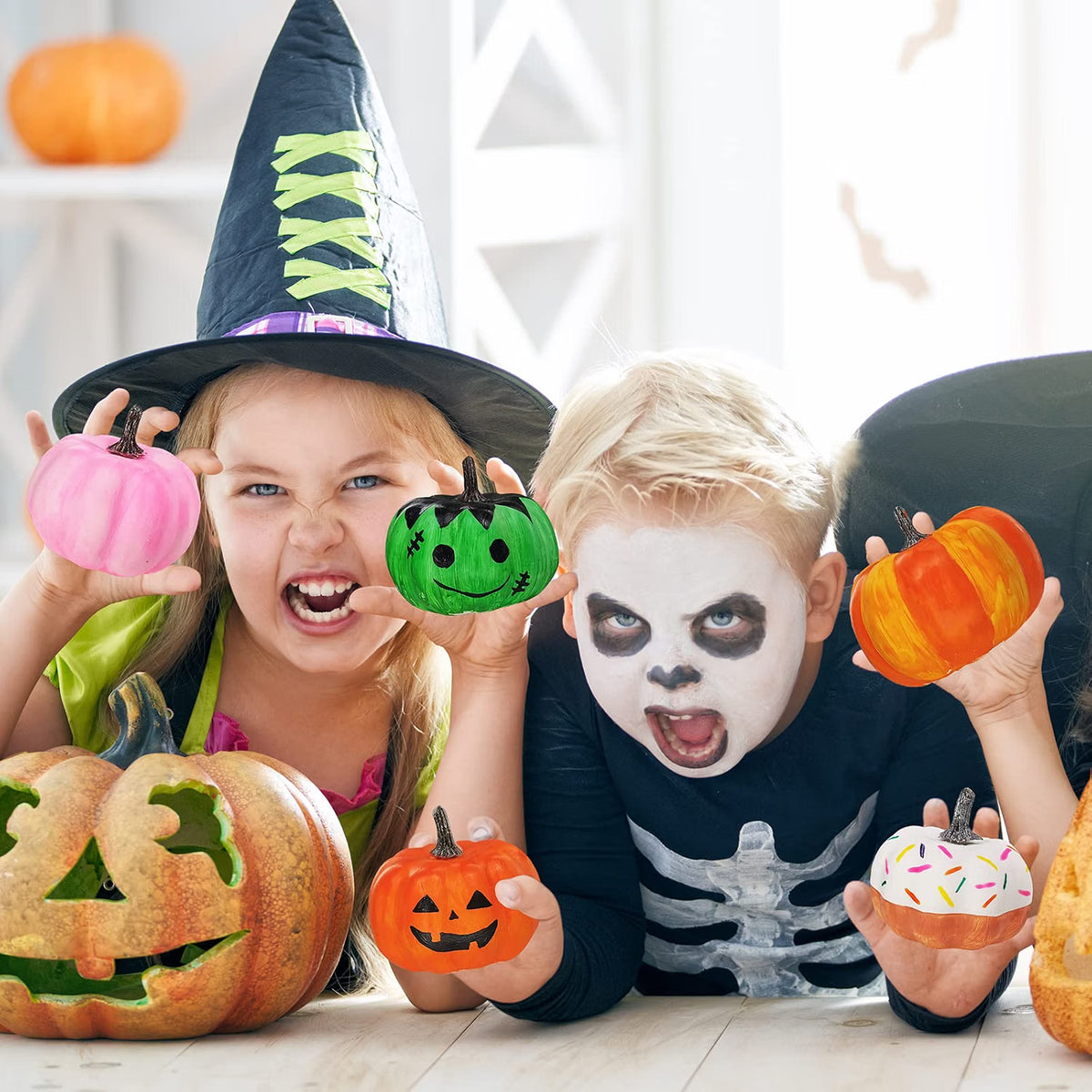 12-Set DIY Pumpkin Painting Kit – White Foam Craft Pumpkins for Kids, Fall Halloween & Thanksgiving Art Activity and Party Favors
