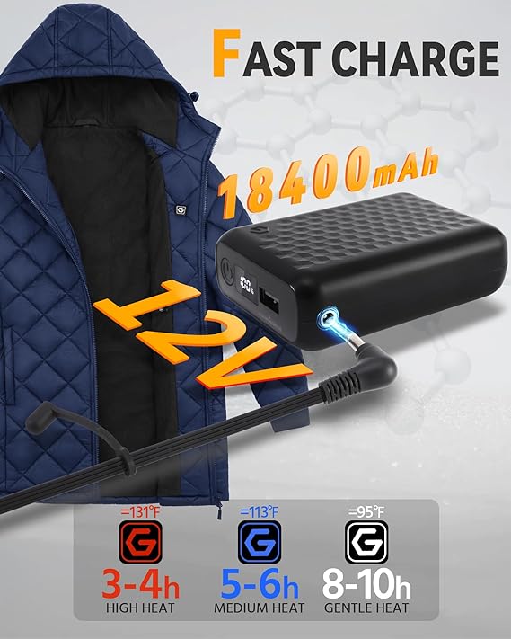 Women’s Graphene Heated Jacket – 12V Fast-Charge Design with 18,400mAh High-Capacity Battery