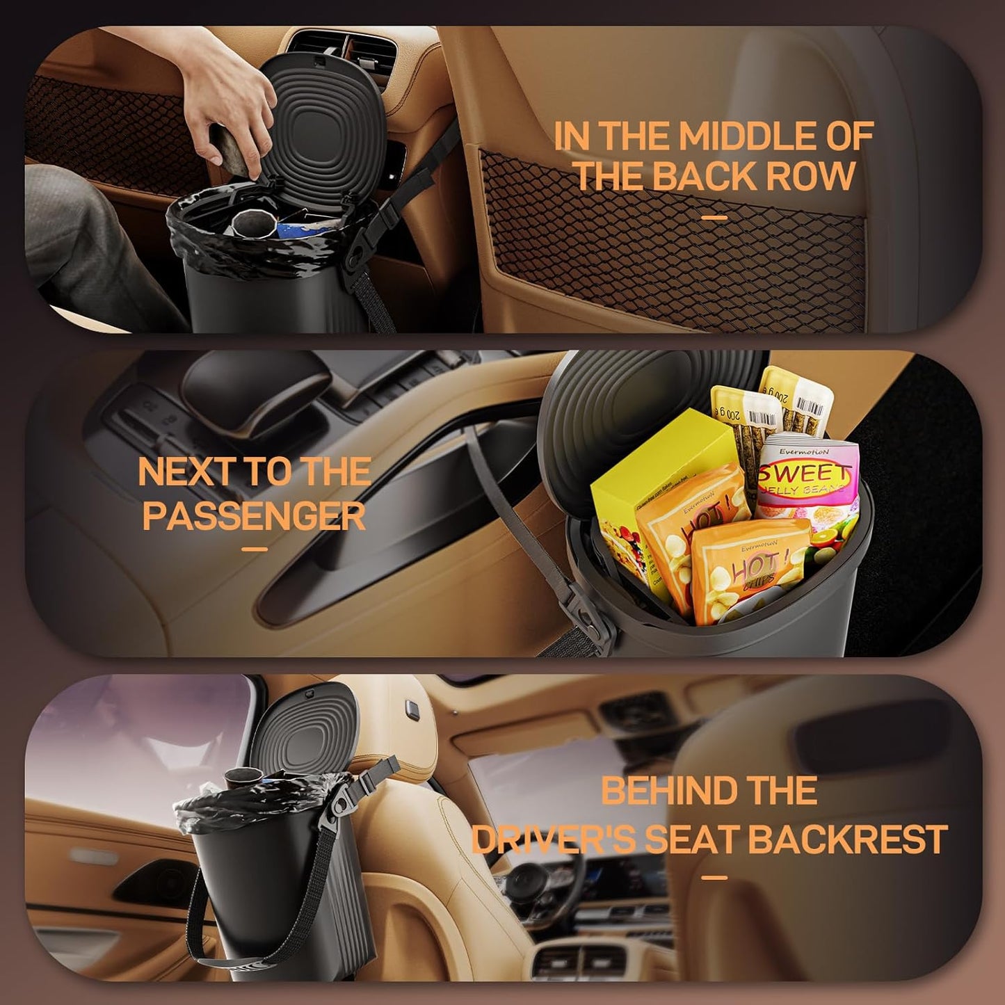 Leakproof Silicone Car Trash Can with Lid – 2 Gallon Vehicle Garbage Bin for Sedan, SUV, Van & Truck – Black
