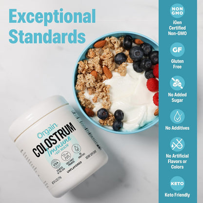 Orgain Bovine Colostrum Powder – Immune & Gut Health Support, Unflavored, 60 Servings – 4.2 oz