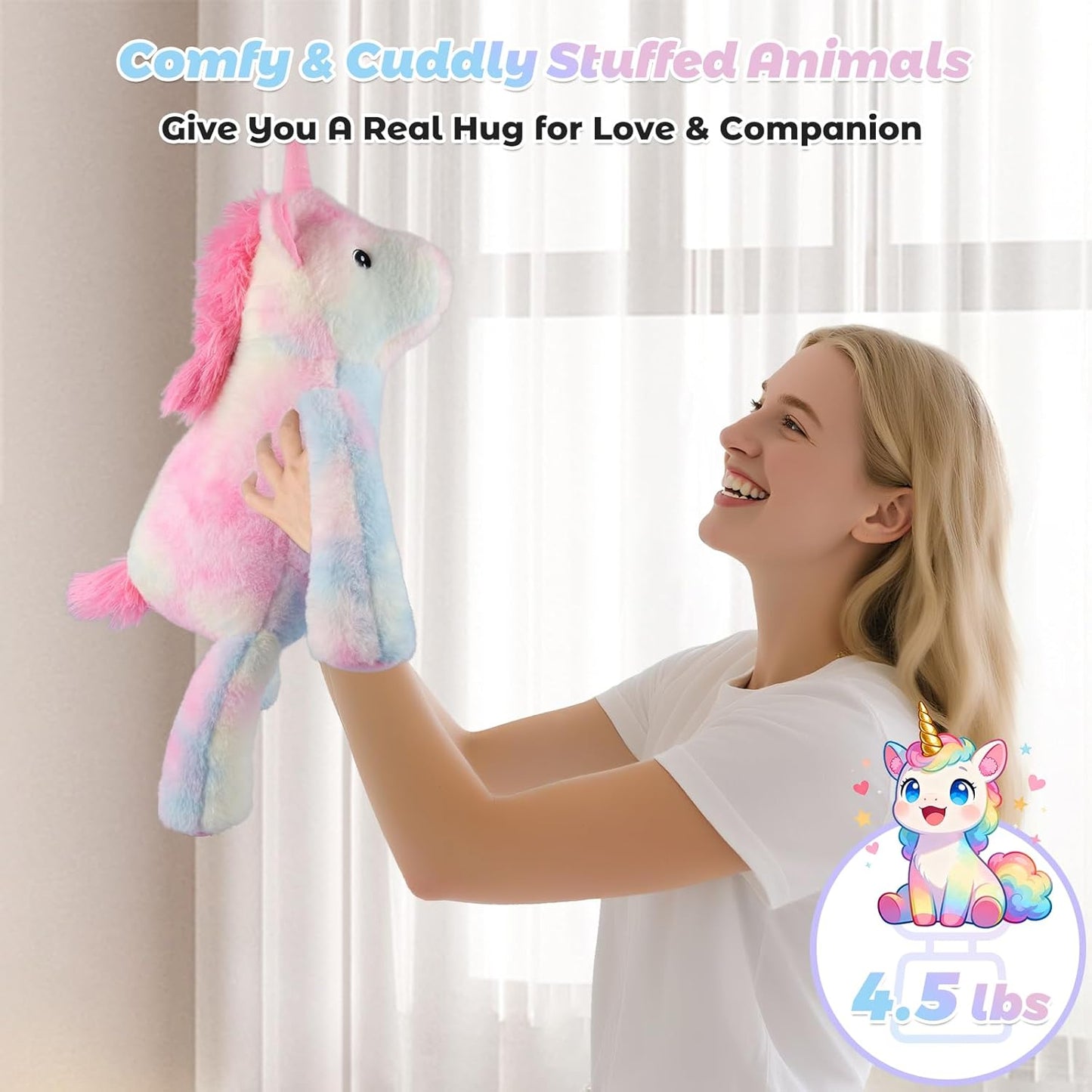 23" Weighted Unicorn Plush – 4.5 lb Adjustable Sitting/Laying Stuffed Animal with Removable Ceramsite Bag