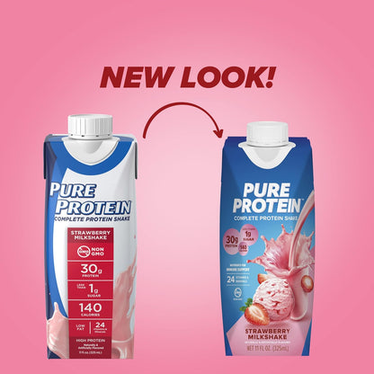 Pure Protein Strawberry Protein Shake – 30g Protein, Keto-Friendly, 11oz Bottles (12 Pack)