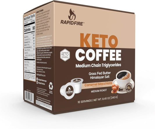 16-Count Rapidfire Keto Coffee Pods - Caramel Macchiato, Supports Energy & Metabolism, Weight Management