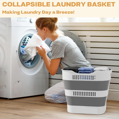 Collapsible Laundry Basket with Handles - Grey, 1 Pack