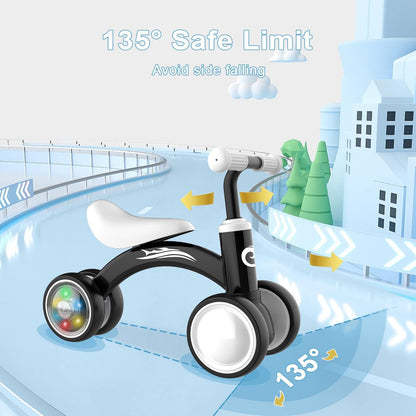 Baby Balance Bike – Colorful Light-Up No-Pedal Bike with 4 Silent Wheels & Soft Seat (Ages 10–36 Months)