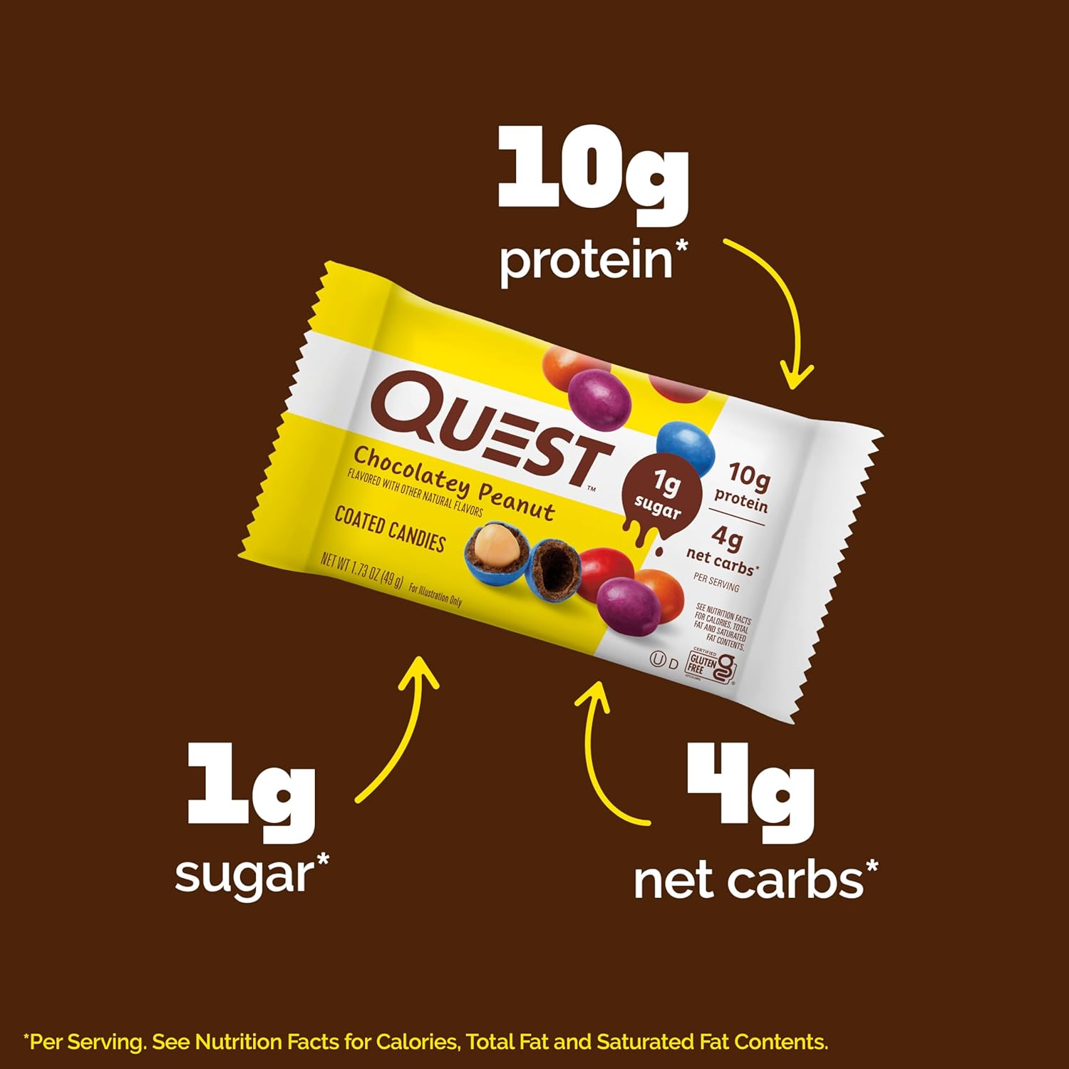 12-Count Quest Chocolatey Peanut Candies: 1g Sugar, 10g Protein, 4g Net Carbs, Keto-Friendly