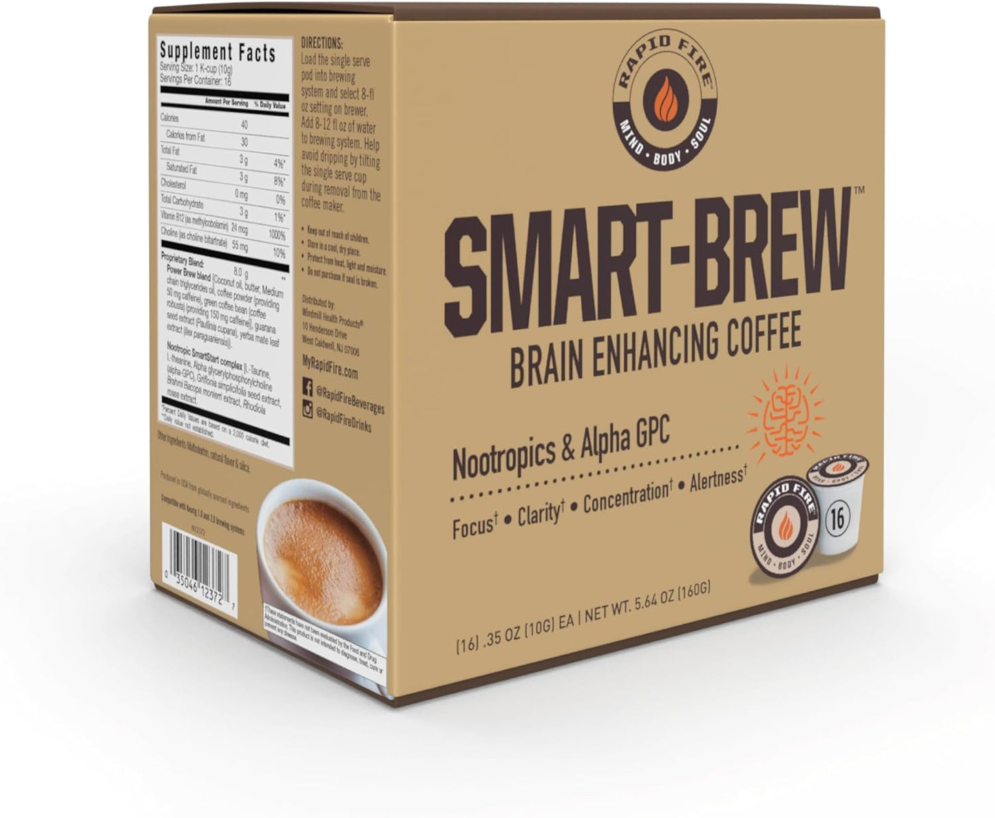16-Count Rapidfire Smart-Brew Nootropics Coffee Pods, Supports Energy and Brain Function