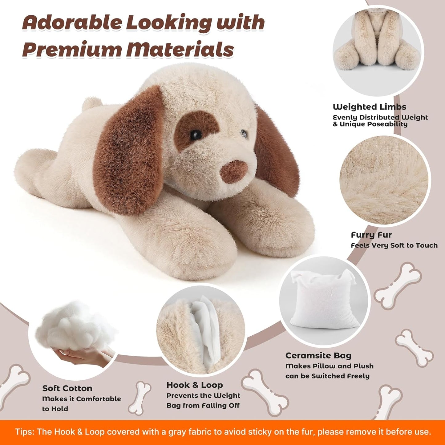 24" Weighted Dog Plush – 4.5 lb Adjustable Sitting/Laying Stuffed Animal with Removable Ceramsite Bag