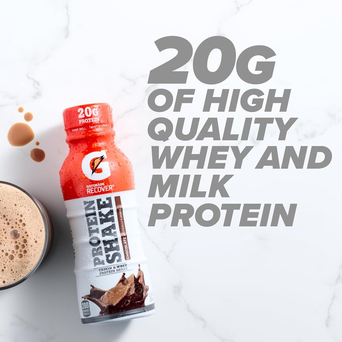 12-Pack Gatorade Recover Protein Shake – Chocolate, 20g Protein