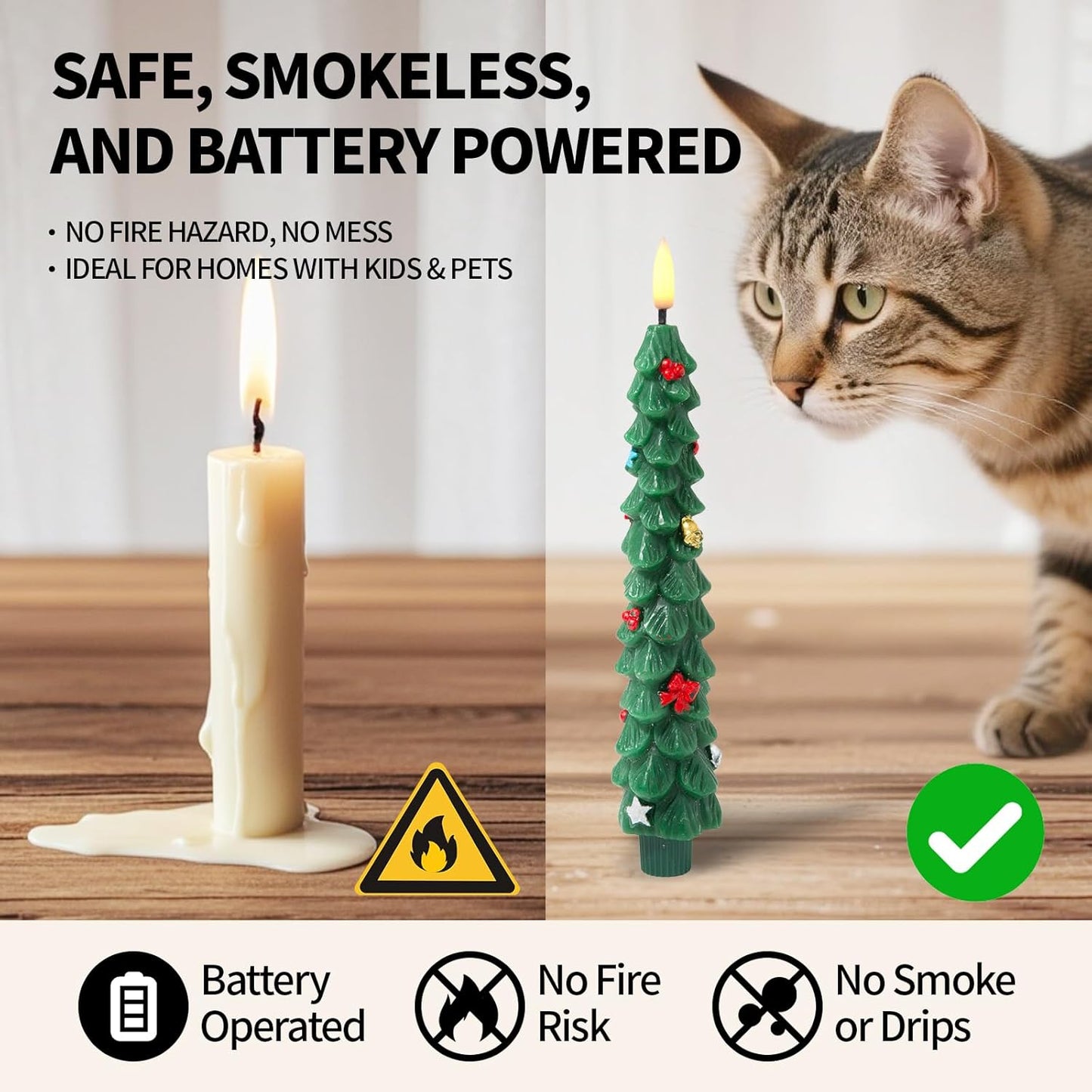 Flameless LED Christmas Tree Candles - 4 Pack, Battery Operated