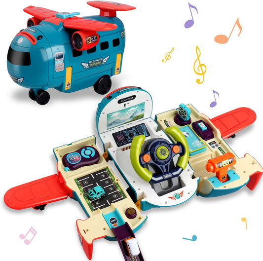 Airplane Car Toy with Steering Wheel – Sound & Light Educational Driving Toy for Kids (Ages 3+, Blue)