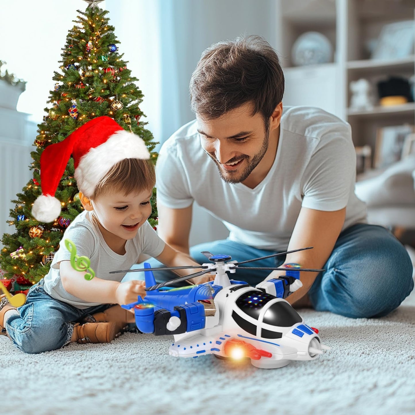 Light-Up Helicopter Toy – 360° Rotating Airplane with Music & Obstacle Avoidance (Ages 3–5)