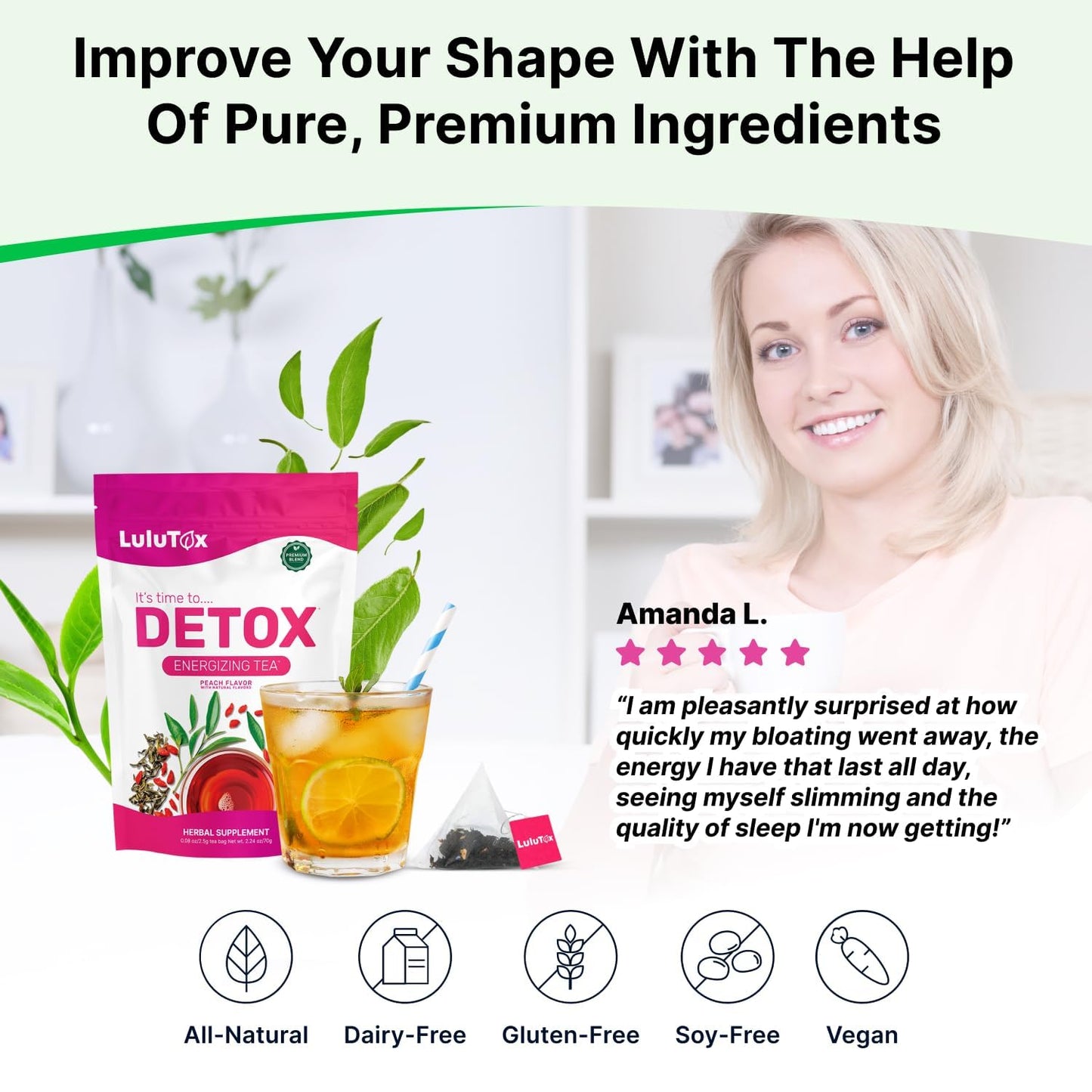 Detox Slimming Tea – Dandelion & Ginseng for Bloating, Digestive & Weight Support (Peach, 28 Servings)