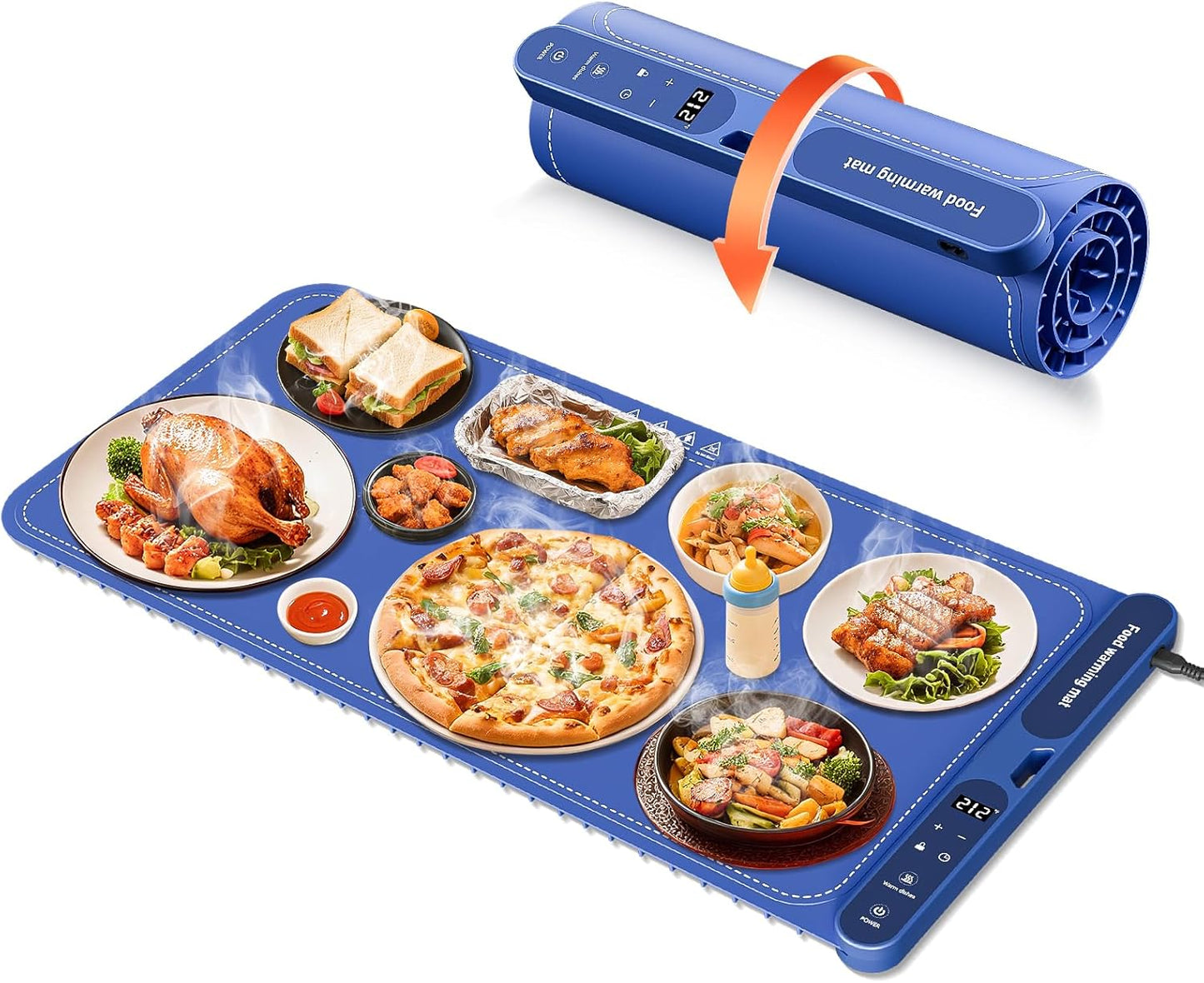 Extra-Large Food Warming Mat – 32" x 15" Electric Silicone Buffet Warmer (Blue)