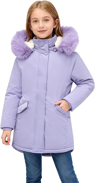 Girls’ Winter Puffer Jacket – Thick Warm Hooded Parka for Cold Weather (Purple, Ages 11–12)