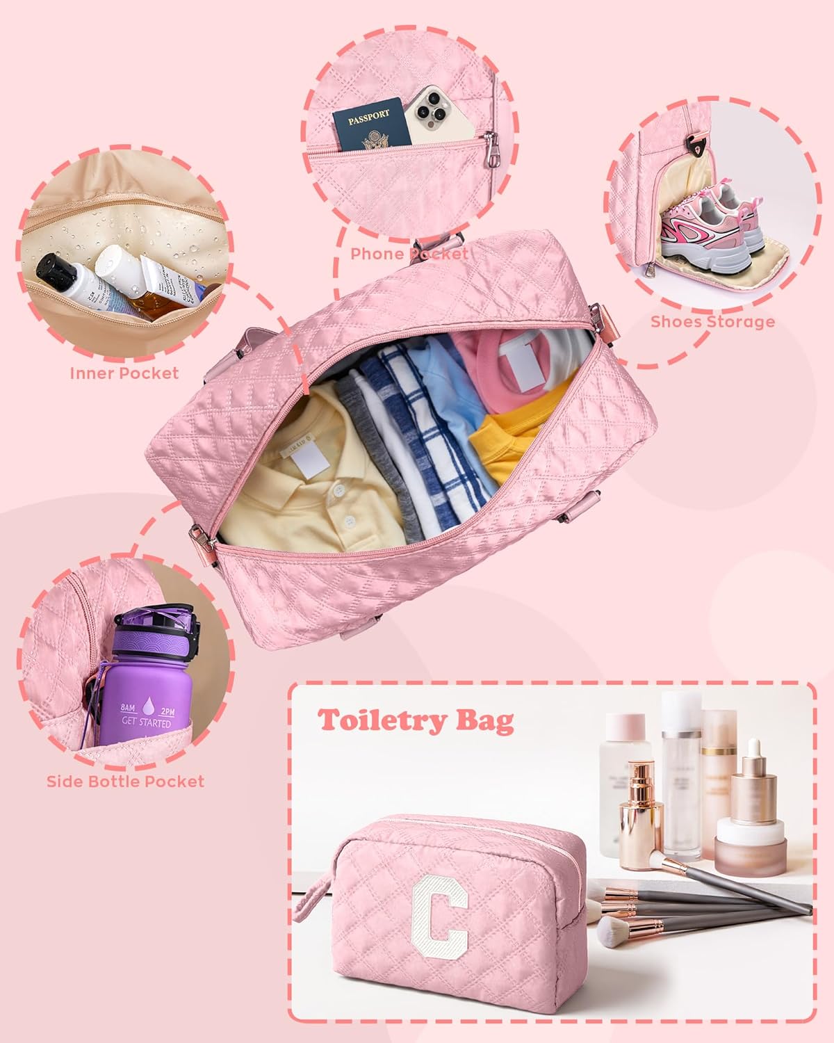 Personalized Duffle Bag – Carry-On Travel & Gym Bag (Baby Pink, Letter L)