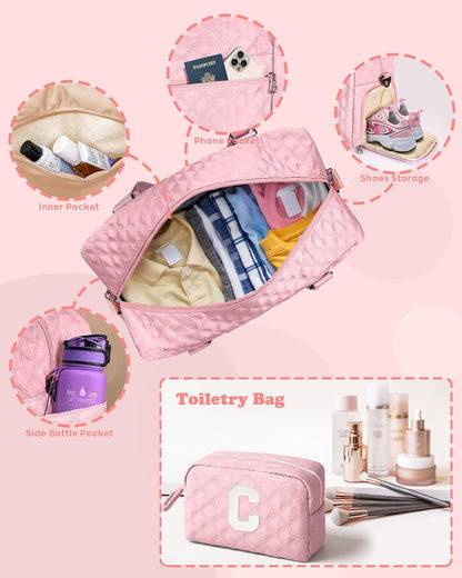 Personalized Duffle Bag – Carry-On Travel & Gym Bag (Baby Pink, Letter L)