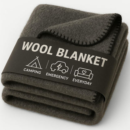 Wool Camping Blanket – Heavy-Duty Military Style, Warm & Washable (Grey, 62" x 84")