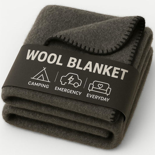 Wool Camping Blanket – Heavy-Duty Military Style, Warm & Washable (Grey, 62" x 84")