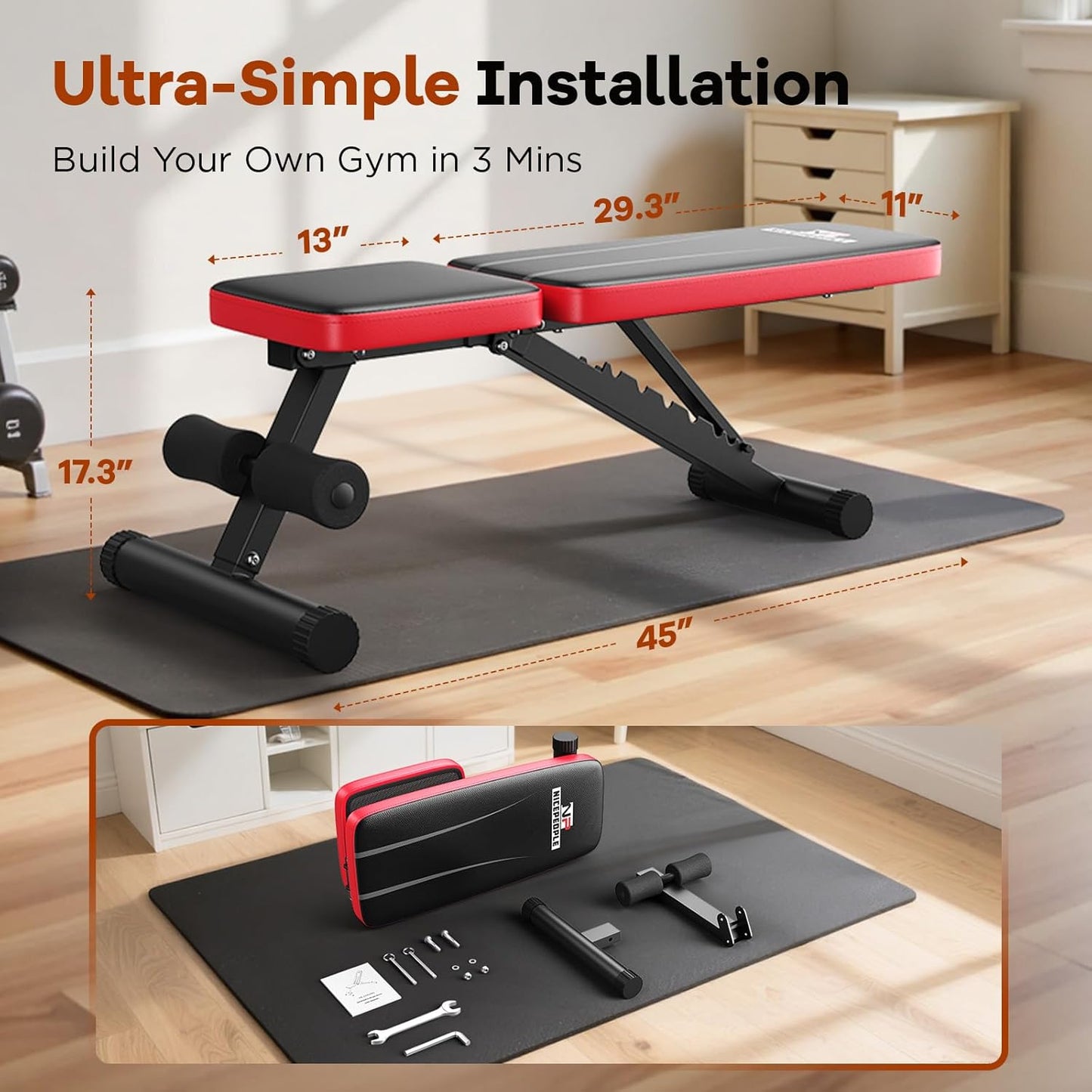 Adjustable Weight Bench – 660 lb Foldable Workout Bench with 8 Backrest Positions for Home Gym Training